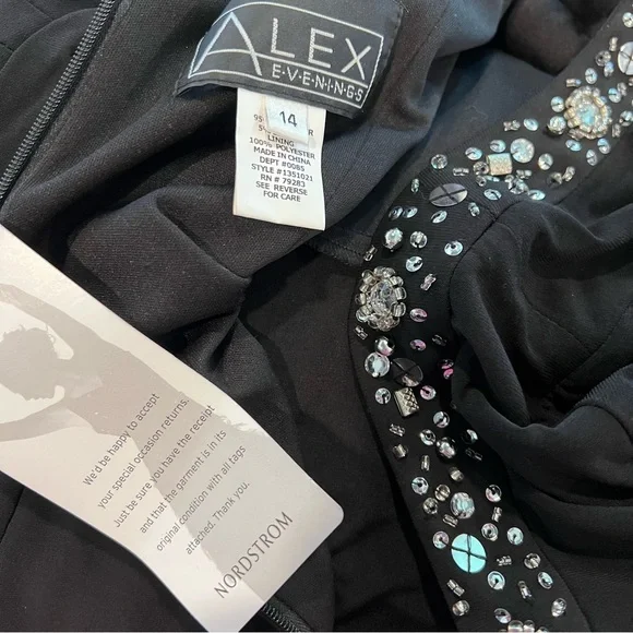 Alex Evenings Black Ruched Sequin Neck Gown Formal Cocktail Dress -  threedaughtersproperties.com
